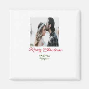 Merry Christmas couple photo add name happy holida Magnet