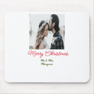 Merry Christmas couple photo add name happy holida Mouse Mat