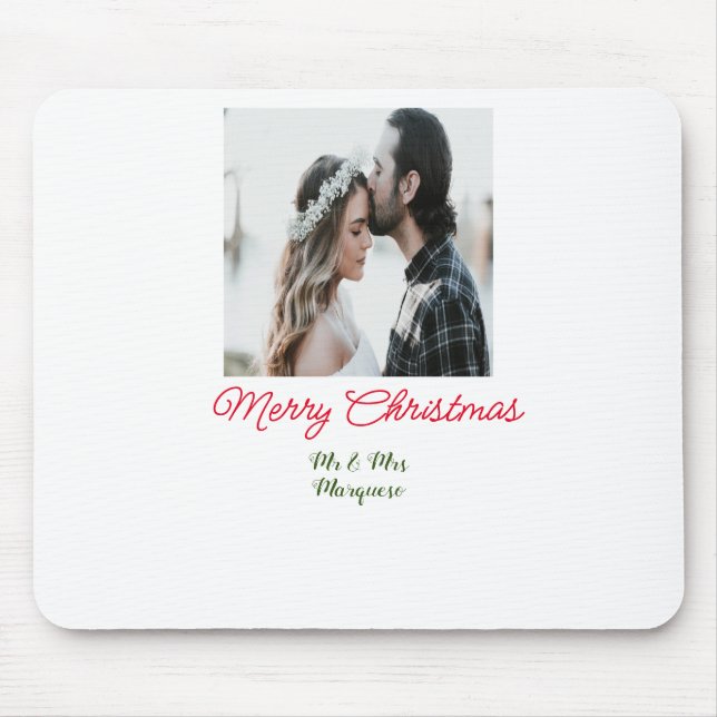 Merry Christmas couple photo add name happy holida Mouse Mat (Front)