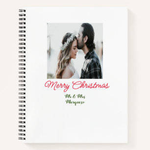 Merry Christmas couple photo add name happy holida Notebook
