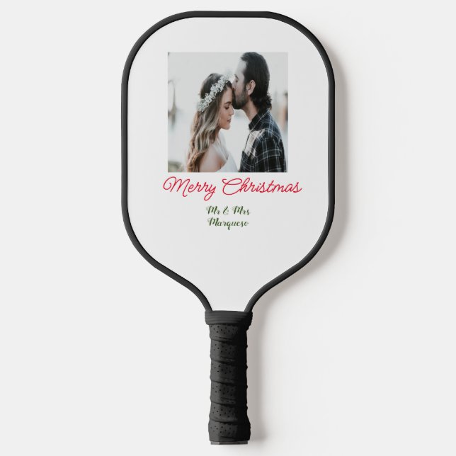 Merry Christmas couple photo add name happy holida Pickleball Paddle (Front)