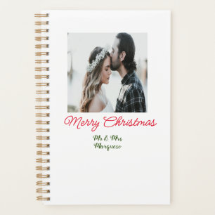 Merry Christmas couple photo add name happy holida Planner