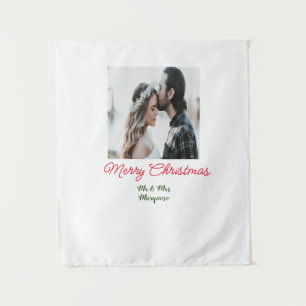 Merry Christmas couple photo add name happy holida Tapestry