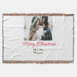 Merry Christmas couple photo add name happy holida Throw Blanket