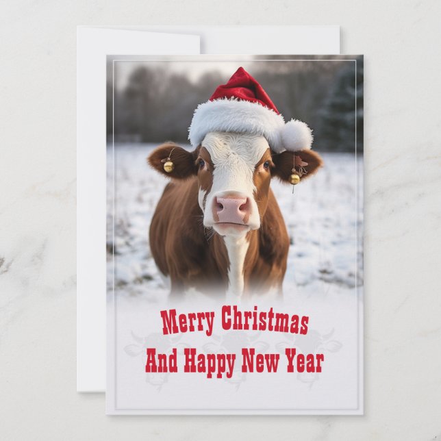 Merry Christmas Cow Holiday Card (Front)