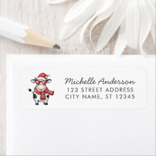 Merry Christmas Cow in Santa Hat Return Address