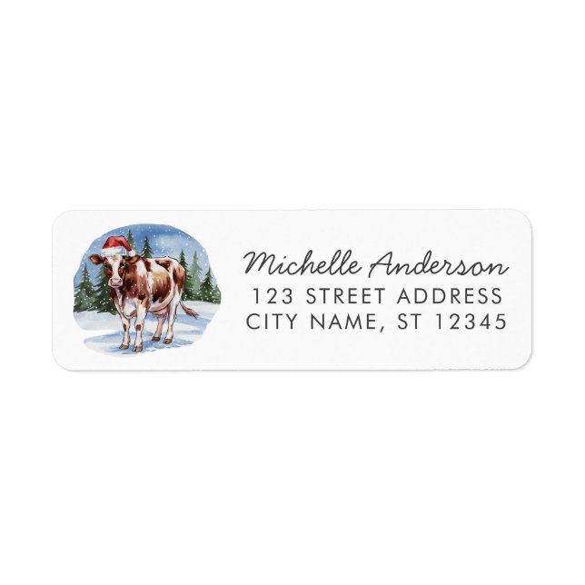 Merry Christmas Cow in Santa Hat Return Address (Front)