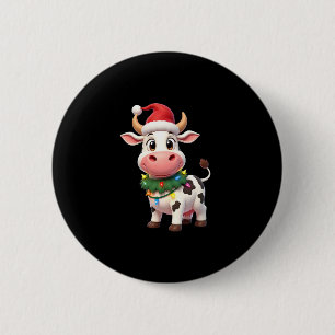 Merry Christmas Cow Santa Christmas Lights Cow Xma 6 Cm Round Badge