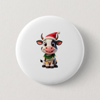 Merry Christmas Cow Santa Christmas Lights Cow Xma 6 Cm Round Badge