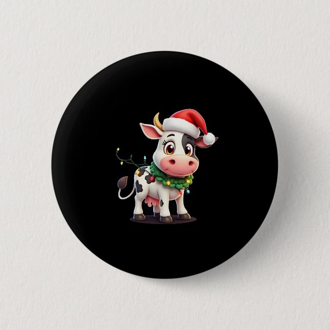 Merry Christmas Cow Santa Christmas Lights Cow Xma 6 Cm Round Badge (Front)