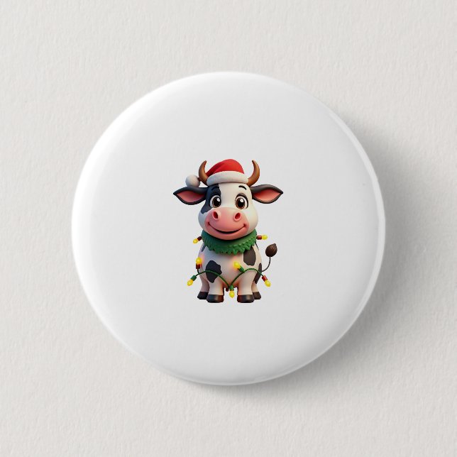 Merry Christmas Cow Santa Christmas Lights Cow Xma 6 Cm Round Badge (Front)