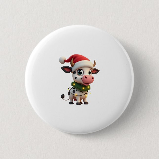 Merry Christmas Cow Santa Christmas Lights Cow Xma 6 Cm Round Badge (Front)