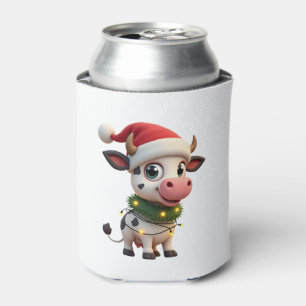 Merry Christmas Cow Santa Christmas Lights Cow Xma Can Cooler