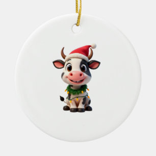 Merry Christmas Cow Santa Christmas Lights Cow Xma Ceramic Tree Decoration
