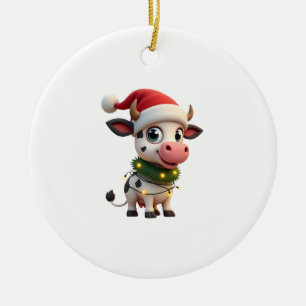 Merry Christmas Cow Santa Christmas Lights Cow Xma Ceramic Tree Decoration
