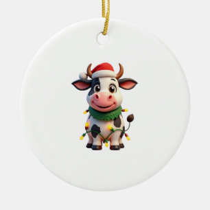 Merry Christmas Cow Santa Christmas Lights Cow Xma Ceramic Tree Decoration