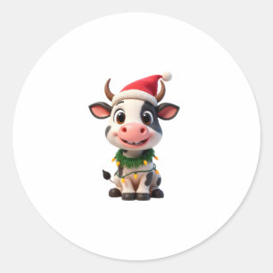 Merry Christmas Cow Santa Christmas Lights Cow Xma Classic Round Sticker