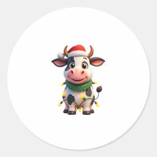 Merry Christmas Cow Santa Christmas Lights Cow Xma Classic Round Sticker