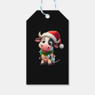 Merry Christmas Cow Santa Christmas Lights Cow Xma Gift Tags
