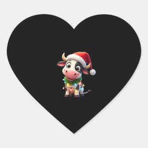 Merry Christmas Cow Santa Christmas Lights Cow Xma Heart Sticker