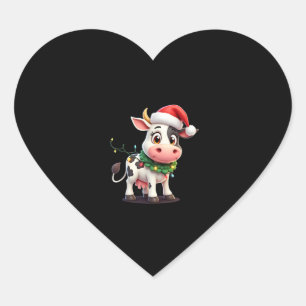 Merry Christmas Cow Santa Christmas Lights Cow Xma Heart Sticker