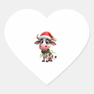 Merry Christmas Cow Santa Christmas Lights Cow Xma Heart Sticker