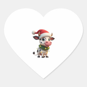 Merry Christmas Cow Santa Christmas Lights Cow Xma Heart Sticker