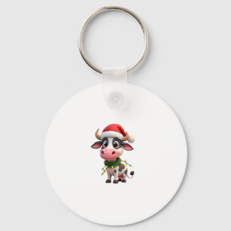 Merry Christmas Cow Santa Christmas Lights Cow Xma Key Ring