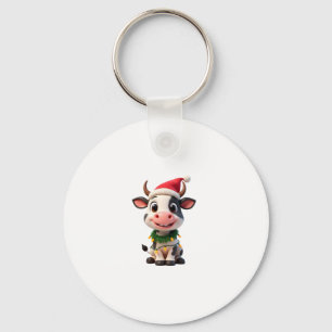 Merry Christmas Cow Santa Christmas Lights Cow Xma Key Ring