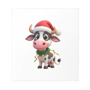 Merry Christmas Cow Santa Christmas Lights Cow Xma Notepad