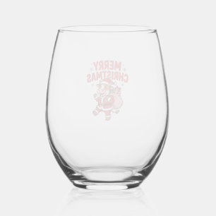 Merry Christmas Cow Santa Vintage Shirt Design_1 Stemless Wine Glass