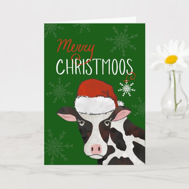 Merry Christmas Cow with Santa Hat Card (Small Plant)