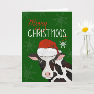 Merry Christmas Cow with Santa Hat Card