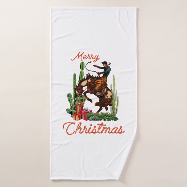 Merry Christmas Cowboy Bath Towel (Bath Towel)
