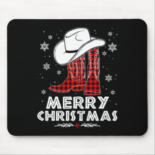 Merry Christmas Cowboy Boots Red Buffalo Plaid Wes Mouse Mat