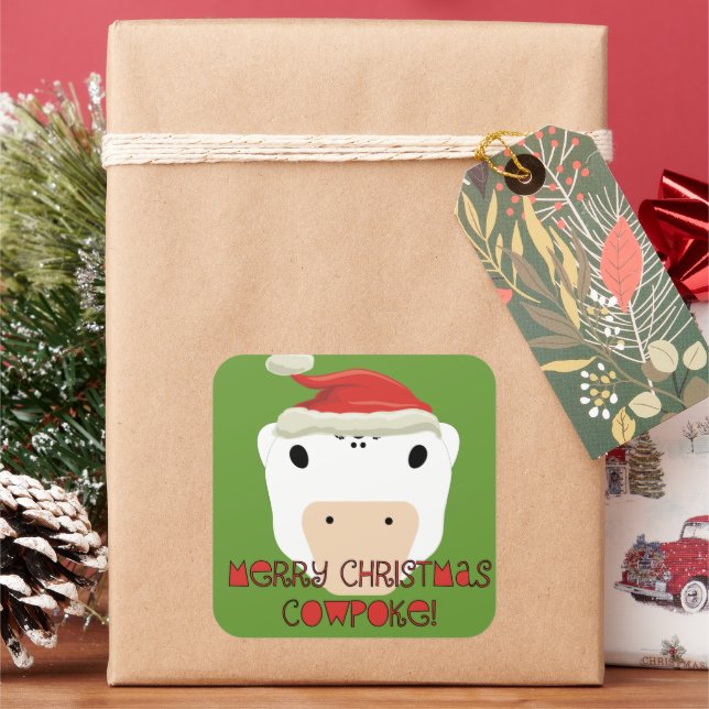 Merry Christmas CowPoke Square Sticker (Holiday)