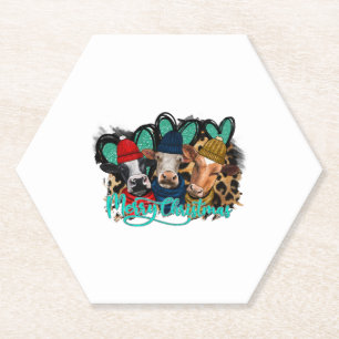 Merry Christmas Cows Paper Coaster