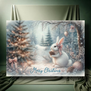 Merry Christmas Cozy Bunny Woodland Decoupage  Holiday Card