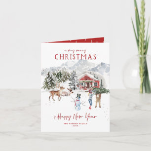 Merry Christmas   Cozy Rustic Cabin Holiday Card