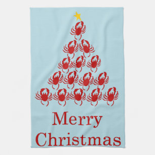 Merry Christmas Crab Tea Towel