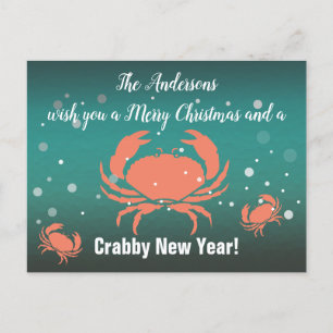Merry Christmas Crabby New Year! Holiday Postcard