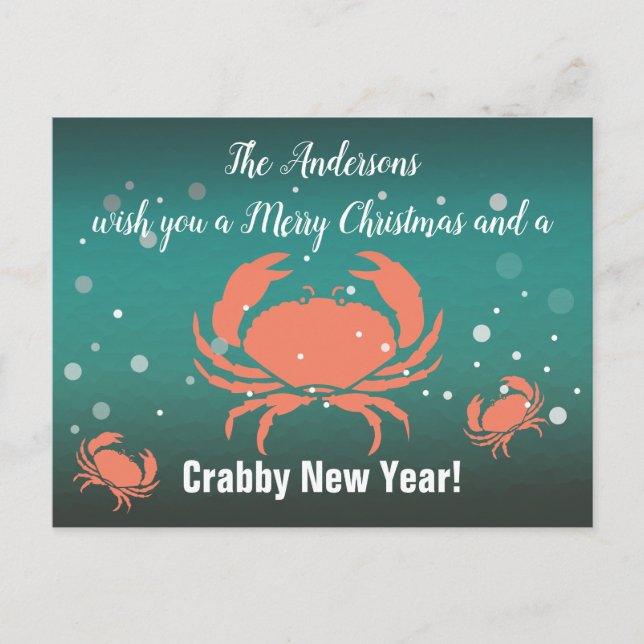 Merry Christmas Crabby New Year! Holiday Postcard (Front)