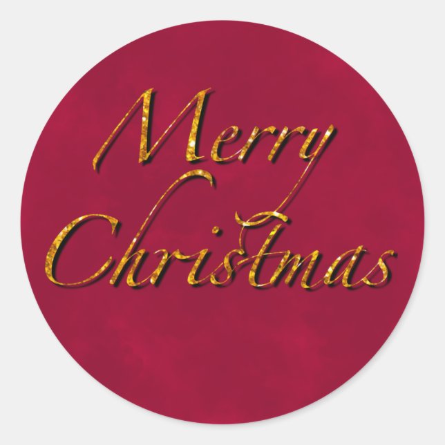 Merry Christmas, cranberry gold elegant calligraph Classic Round Sticker (Front)