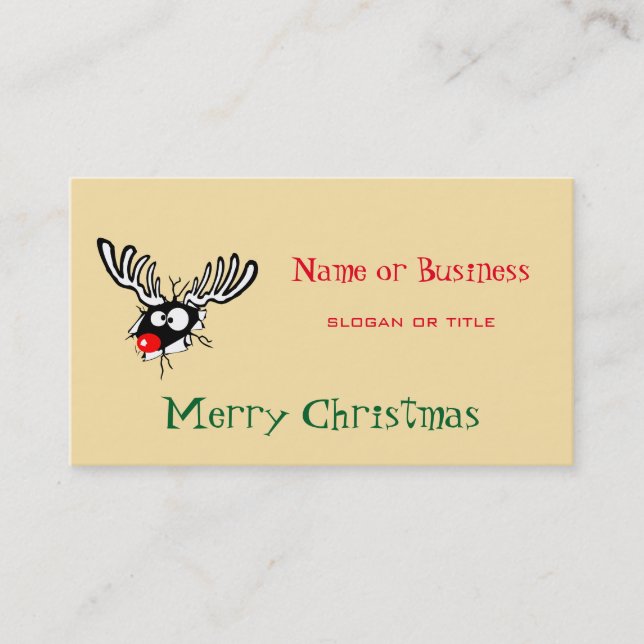 Merry Christmas! Crazy Red Nosed Reindeer Business Card (Front)