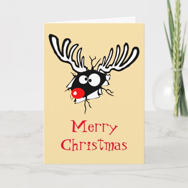 Merry Christmas! Crazy Red Nosed Reindeer Holiday Card (Front)