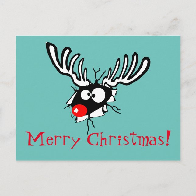 Merry Christmas! Crazy Red Nosed Reindeer Holiday Postcard (Front)