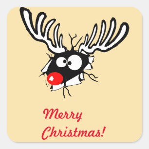 Merry Christmas! Crazy Red Nosed Reindeer Square Sticker