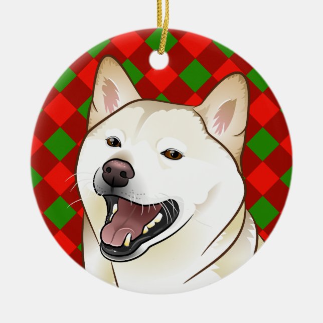 Merry Christmas Cream Shiba Inu Ornament (Front)