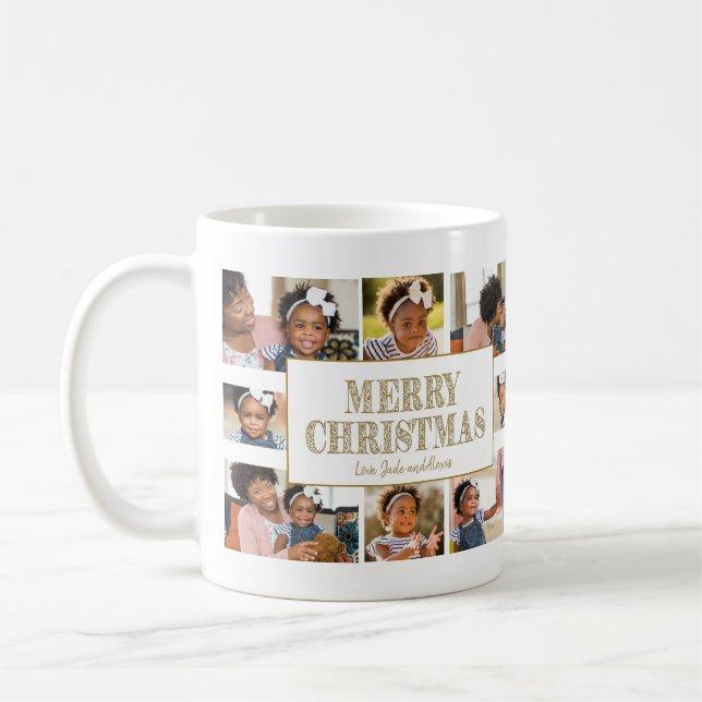 Merry Christmas Create Your Own 8 Photo Collage Coffee Mug (Left)