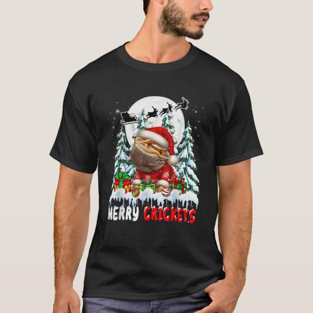 Merry Christmas Crickets Santa Bearded Dragon Xmas T-Shirt (Front)
